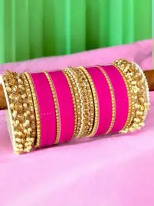 leshya Set Of 36 Stone Studded & Beaded Rajasthani Bridal Chura & Gajra Kada Bangles