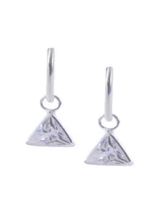 Abhooshan 92.5 Sterling Silver Silver-Plated Cubic Zirconia Triangular Hoop Earrings