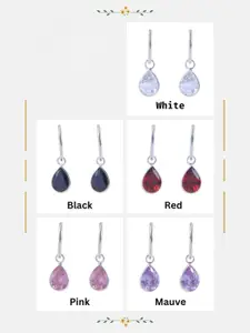 Abhooshan 92.5Sterling Silver Plated Cubic Zirconia Studded Teardrop Shaped  Drop Earrings