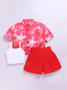 M'andy Girls Printed Long Sleeves Shirt with Shorts And Top