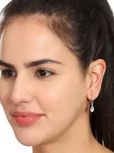 Abhooshan Sterling Silver Plated Teardrop Shaped Hoop Earrings