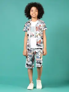V-Mart Boys Printed Pure Cotton Shirt With Shorts