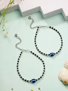 DN Creation Set of 2 Silver-Plated Artificial Beads Beaded Evil Eye Anklets