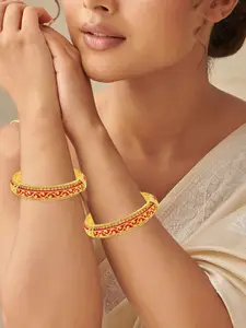 MEMOIR Set Of 2 24KT Gold-Plated Imitation Diamond Stones Studded Meenakari Bangles