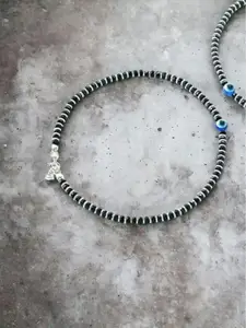 DN Creation Silver-Plated Evil Eye Artificial Stones and Beads Anklet