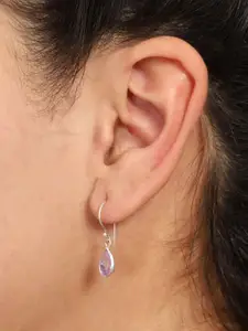 Abhooshan 925 Sterling Silver-Plated Cubic Zirconia Studded Teardrop Shaped Drop Earrings