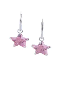 Abhooshan 925Sterling Silver-Plated Cubic Zirconia Studded Star Shaped Hoop Earrings