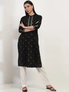 Rangriti  Floral Printed Mandarin Collar Cotton Straight Kurta