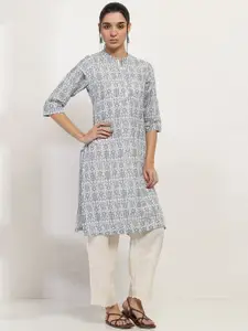 Rangriti Floral Printed Mandarin Collar Cotton Straight Kurta