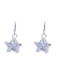 Abhooshan 92.5 Sterling Silver Silver-Plated CZ Studded Star Shaped Drop Earrings