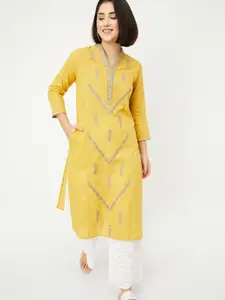 max Geometric Embroidered Thread Work Cotton Straight Kurta
