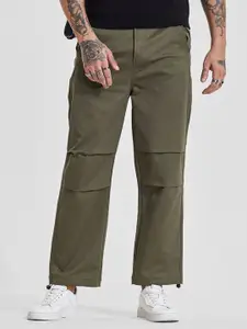 Snitch Men Olive Green Mid-Rise Relaxed Fit Trouser