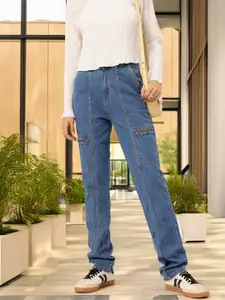 DressBerry Women Panelled Straight Fit Cargo Style Jeans
