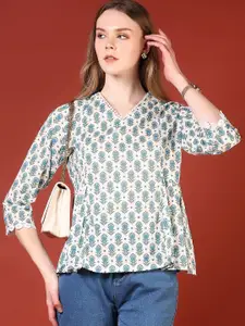 V-Mart Floral Printed V-Neck Pure Cotton Kurti