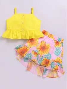 M'andy Girls Shoulder Straps peplum Top With Skirt