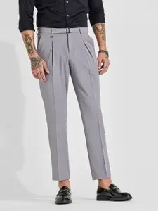 Snitch Men Light Grey Mid-Rise Slim Fit Trouser
