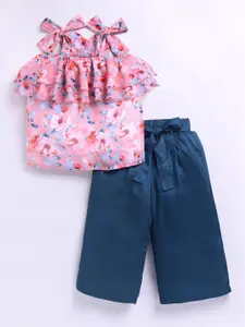 M'andy Girls Printed Shoulder Straps Top With Trousers