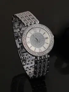 HAUTE SAUCE by  Campus Sutra HAUTE SAUCE by Campus Sutra Women Embellished Dial & Stainless Steel Textured Straps Analogue Watch