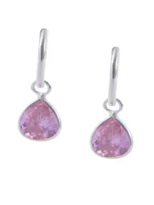 Abhooshan 92.5 Sterling Silver Silver-Plated Cubic Zirconia Teardrop Shaped Hoop Earrings