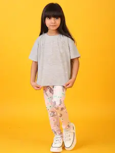 Anthrilo kids Girls Round Neck T-shirt Leggings Clothing Set
