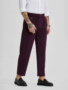 Snitch Men Burgundy Mid-Rise Regular Fit Trouser