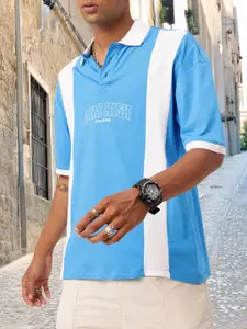 Kook N Keech Striped & Typography Polo Collar Oversized T-shirt