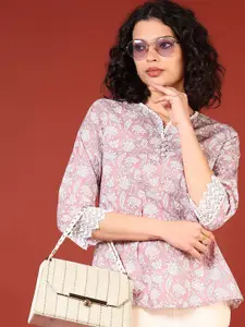 V-Mart Floral Printed V-Neck Pure Cotton Kurti