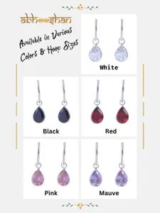Abhooshan 92.5 Sterling Silver Silver-Plated Cubic Zirconia Teardrop Shaped Hoop Earrings