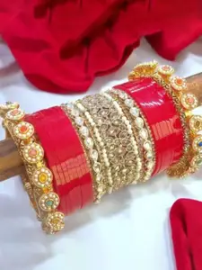 leshya Set Of 42 Stone Studded & Beaded Rajasthani Bridal Chura With Gajra Kada Bangles
