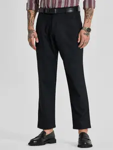 Snitch Men  Jet Black Mid-Rise Regular Fit Trouser