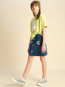 VERO MODA Girls Floral Print  Pure Cotton Knee Length Skirt