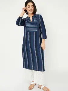 max Women Striped Thread Work V-Neck Straight Kurta