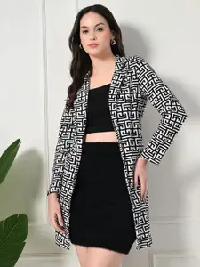 BAESD Geometric Printed Long Sleeves Open Front Longline Shrug