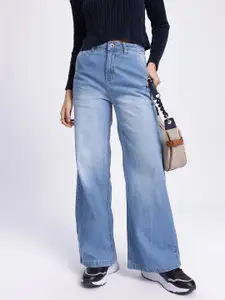 glitchez Women Style Light Fade Wide Leg Jeans