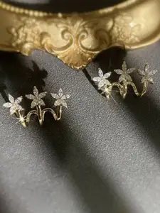 Celestique Gold-Plated Cubic Zirconia Studded Contemporary Shaped Korean Studs