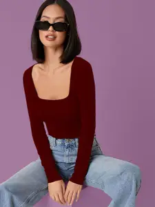 Dream Beauty Fashion Solid Square Neck Long Sleeves Top