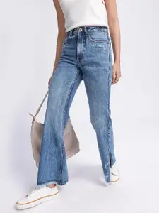 glitchez Women Slits Flared Jeans with Frayed Hem