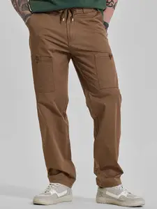 Snitch Men  Brown Mid-Rise Relaxed Fit Trouser