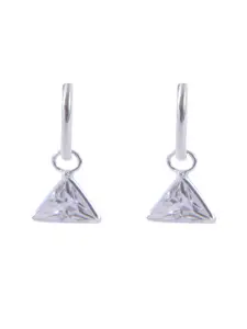 Abhooshan 92.5 Sterling Silver Silver-Plated Cubic Zirconia Triangular Hoop Earrings