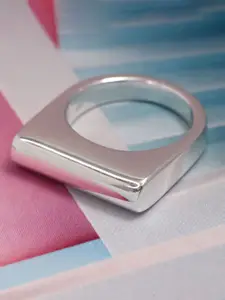 LeCalla 925 Sterling Silver-Plated Plain Bar Signet Finger Ring