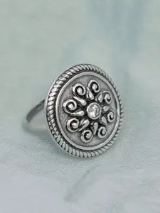 LeCalla 925 Sterling Silver Rhodium-Plated Amrapali CZ Studded Oxidized Finger Ring