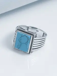 LeCalla 925 Sterling Silver Rhodium-Plated Turquoise Stones Studded Finger Ring