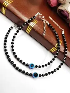 DN Creation Set of 2 Silver-Plated Artificial Beads Beaded Evil Eye Anklets