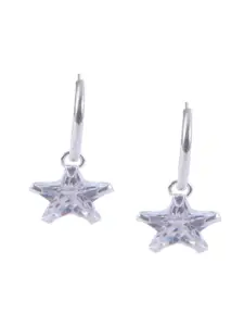 Abhooshan 92.5 Sterling Silver Silver-Plated Cubic Zirconia Star Shaped Hoop Earrings