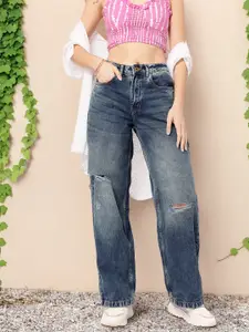 DressBerry Women Pure Cotton Baggy Fit Distressed Jeans