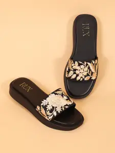 RUXBYPAYAL Women Embellished Open Toe Flats with Embroidered