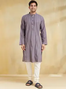 Fabindia Striped Pure Cotton Mandarin Collar Straight Kurta