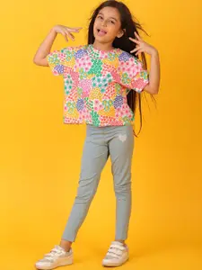 Anthrilo kids Girls Floral Printed T-shirt Leggings Clothing Set