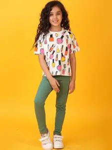 Anthrilo kids Girls Round Neck T-shirt Leggings Clothing Set