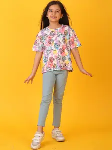 Anthrilo kids Girls Printed Round Neck T-shirt Leggings Clothing Set